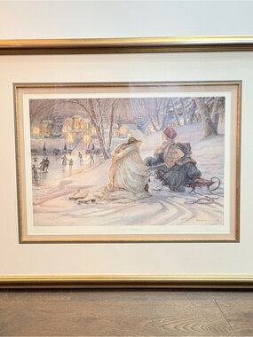 Trisha Romance Evening Skaters Art Signed Professionally Framed 29/35